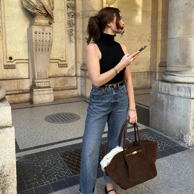 Strandtasche Damen Vegan Suede – Große Tote Bag Sommer Braun