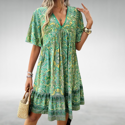 Saylor - Bohemisches Paisley-Muster V-Ausschnitt Sommerkleid