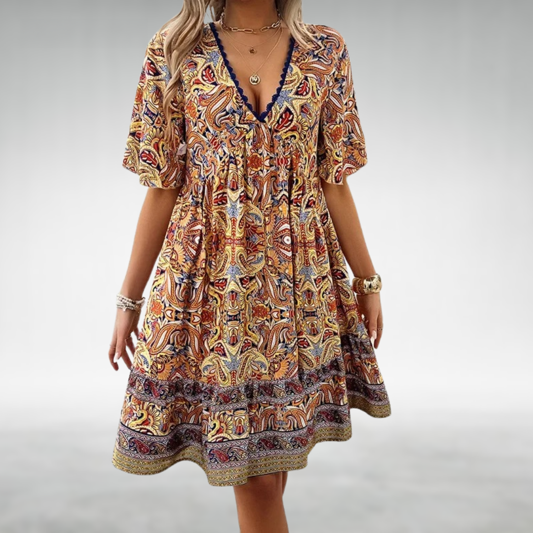 Saylor - Bohemisches Paisley-Muster V-Ausschnitt Sommerkleid