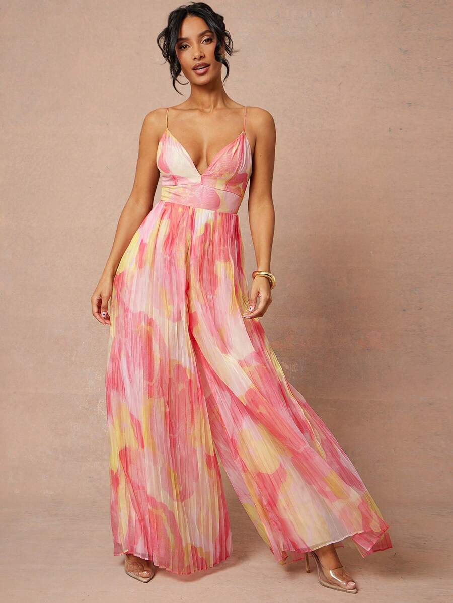 Magdalena – Abstrakt Bedruckter Jumpsuit Mit Tiefem Ausschnitt