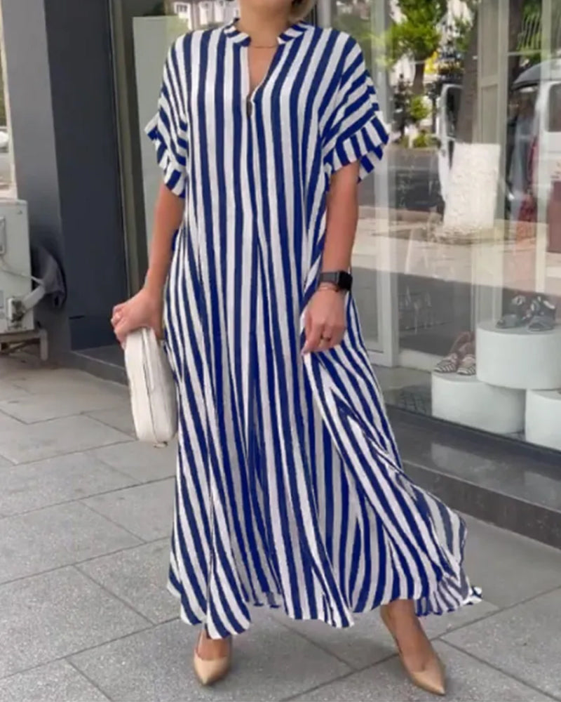Malou- Sommerkleid mit V-Ausschnitt und Streifen