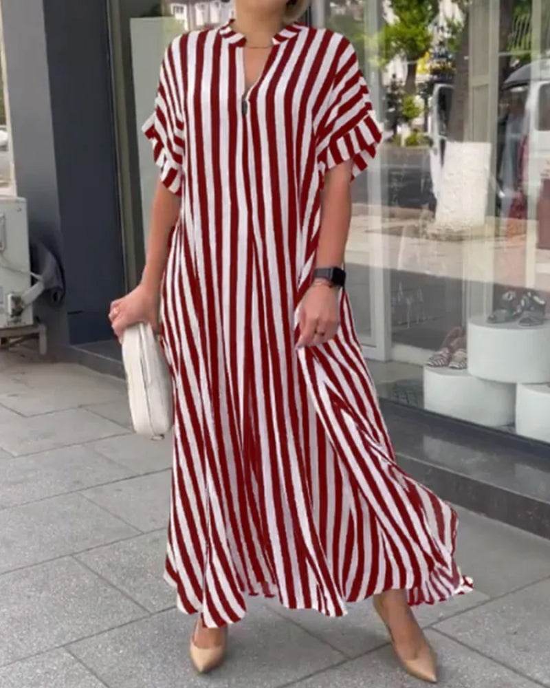 Malou- Sommerkleid mit V-Ausschnitt und Streifen