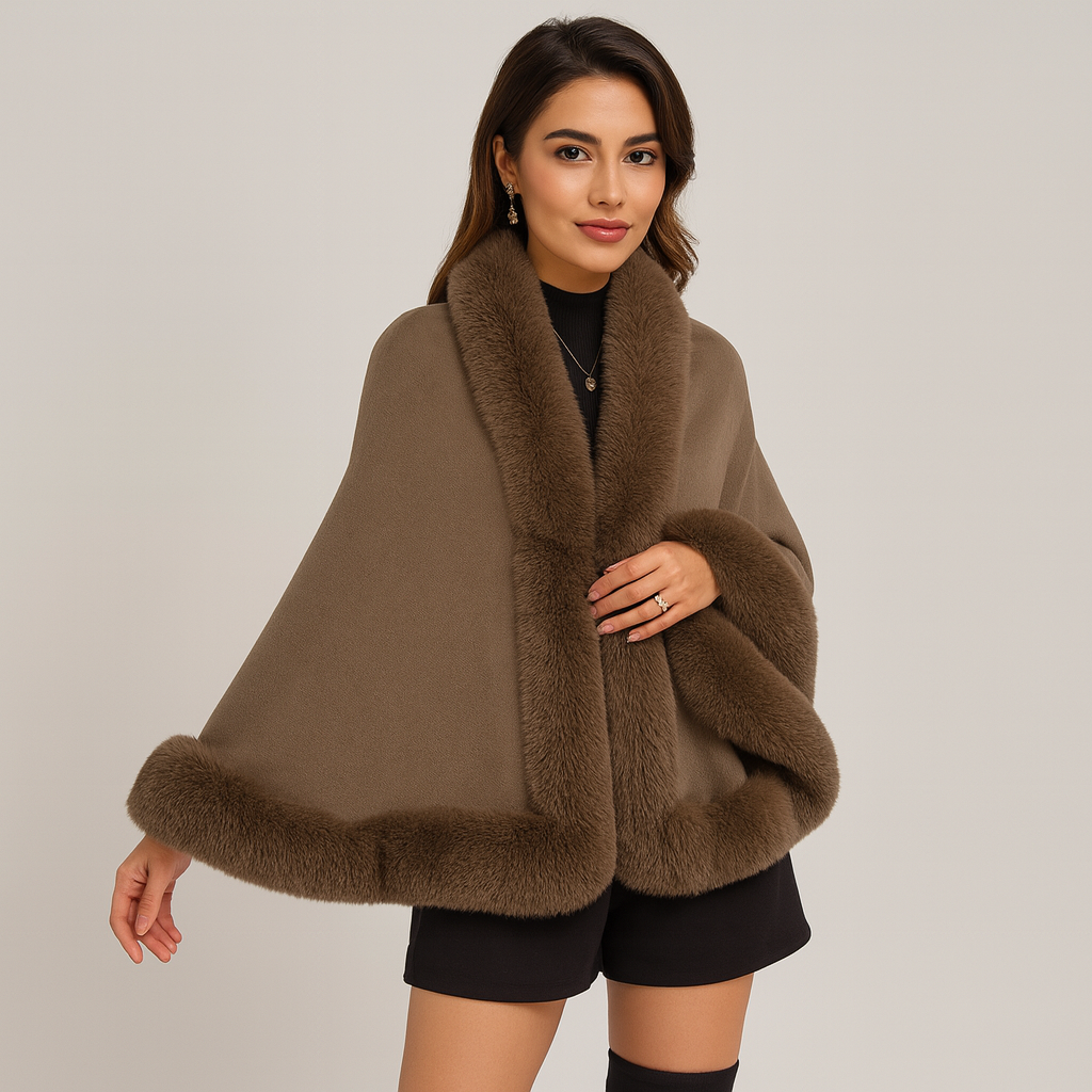 Marcella | Fledermausmantel mit offener Vorderseite und Pelzbesatz