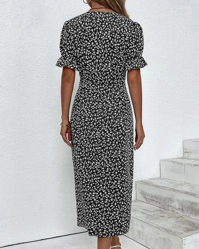 Marina- Kurzärmeliges Kleid mit Blumendruck