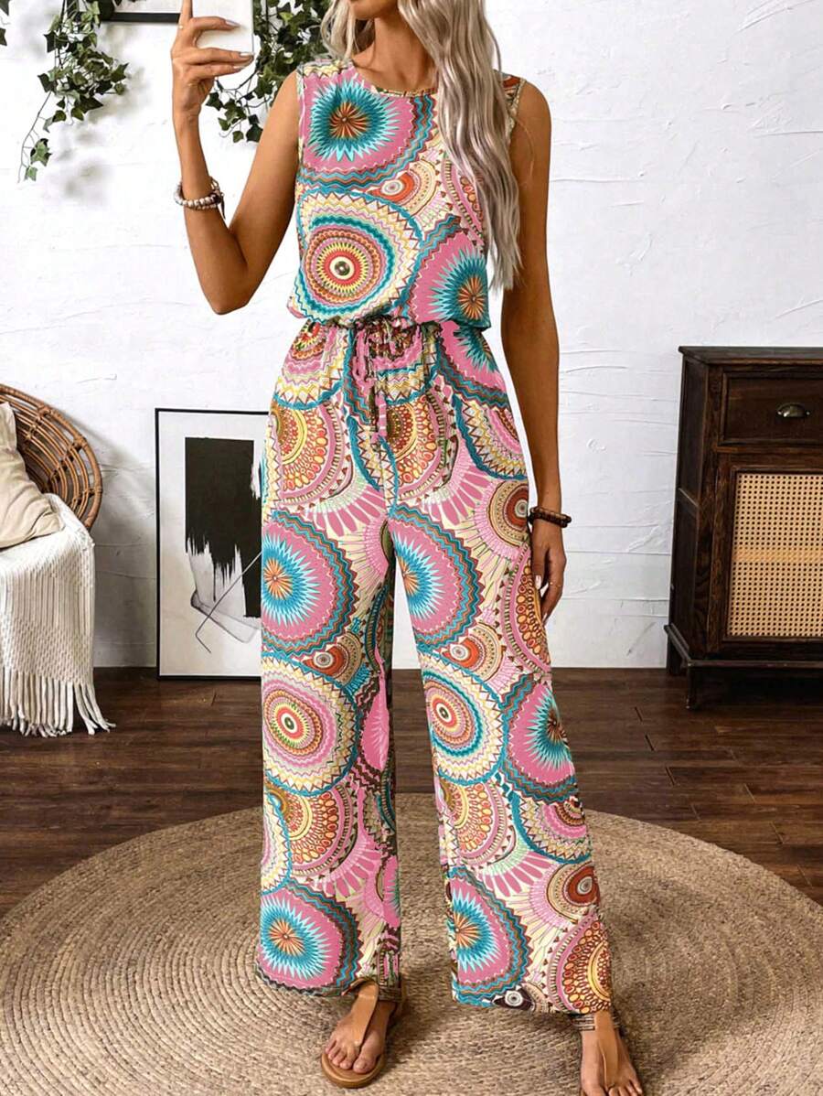 Marlene – Damen Jumpsuit Ärmellos Bedruckt Für Sommerurlaub