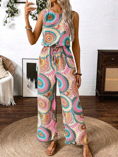Marlene – Damen Jumpsuit Ärmellos Bedruckt Für Sommerurlaub