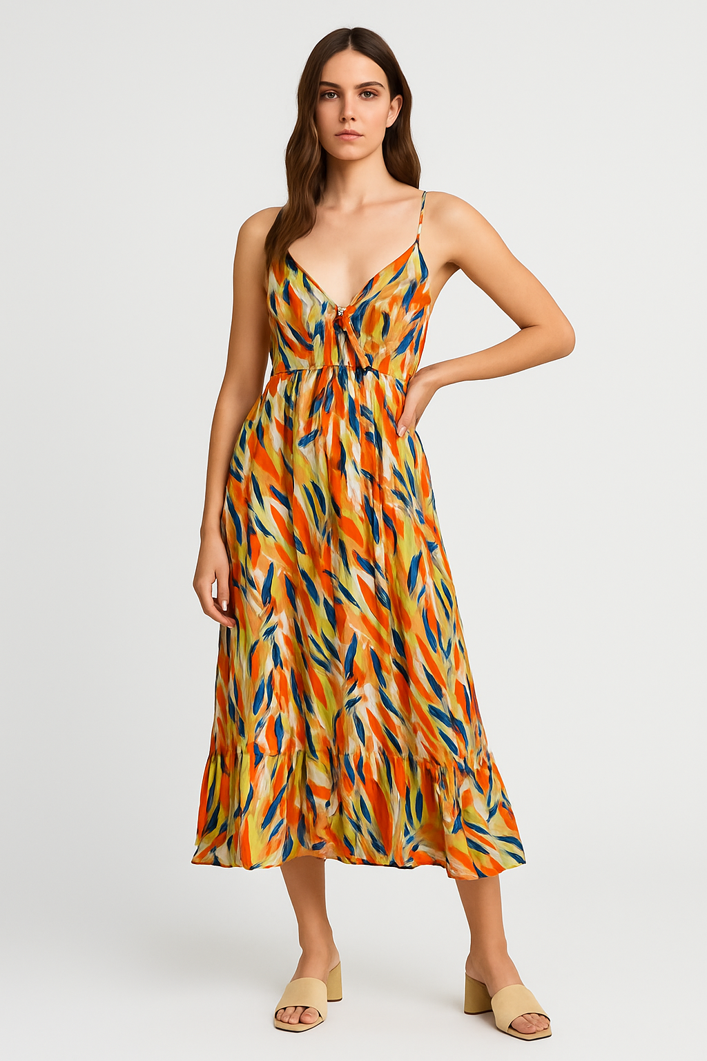 Marlie – Sommerliches Midikleid mit V-Ausschnitt und ärmellosem Design