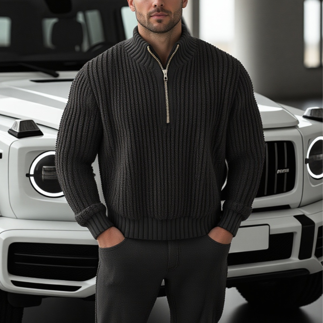 Pullover Mit Geripptem Perkins-Kragen Und Reissverschluss