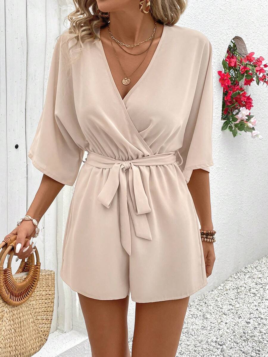 Mira – Damen Wickel Jumpsuit Mit Blumenspitze Für Urlaub