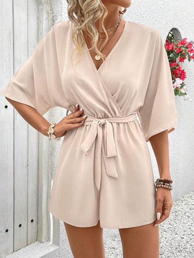 Mira – Damen Wickel Jumpsuit Mit Blumenspitze Für Urlaub