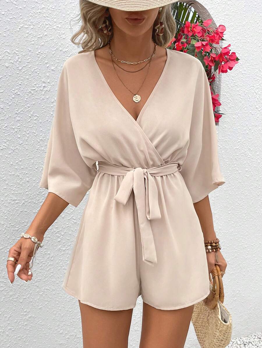 Mira – Damen Wickel Jumpsuit Mit Blumenspitze Für Urlaub