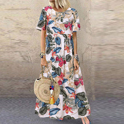 Weißes geblümtes maxikleid mit kurzen armeln - Ella