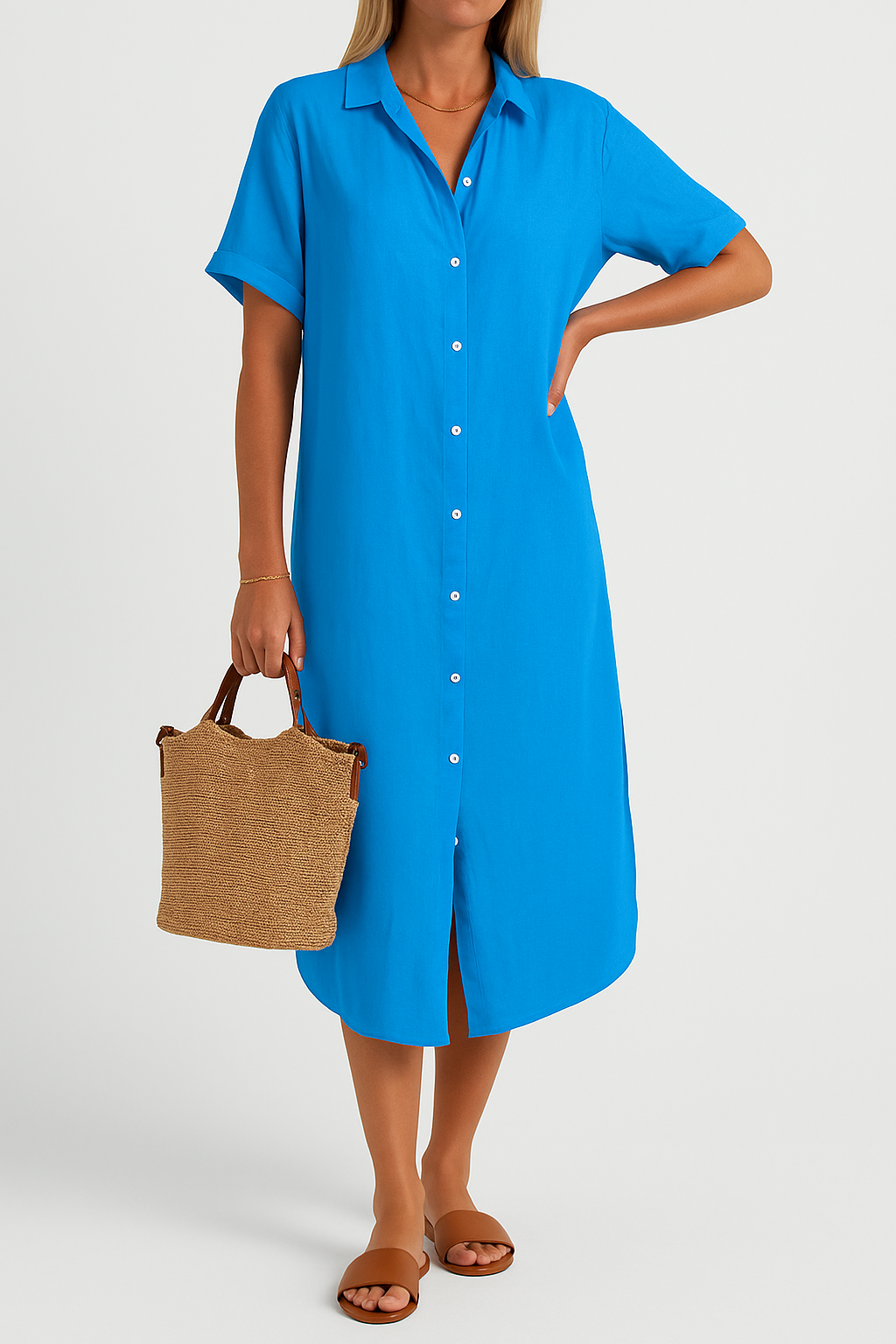 Nola – Unifarbenes Baumwollhemdkleid mit kurzen Ärmeln