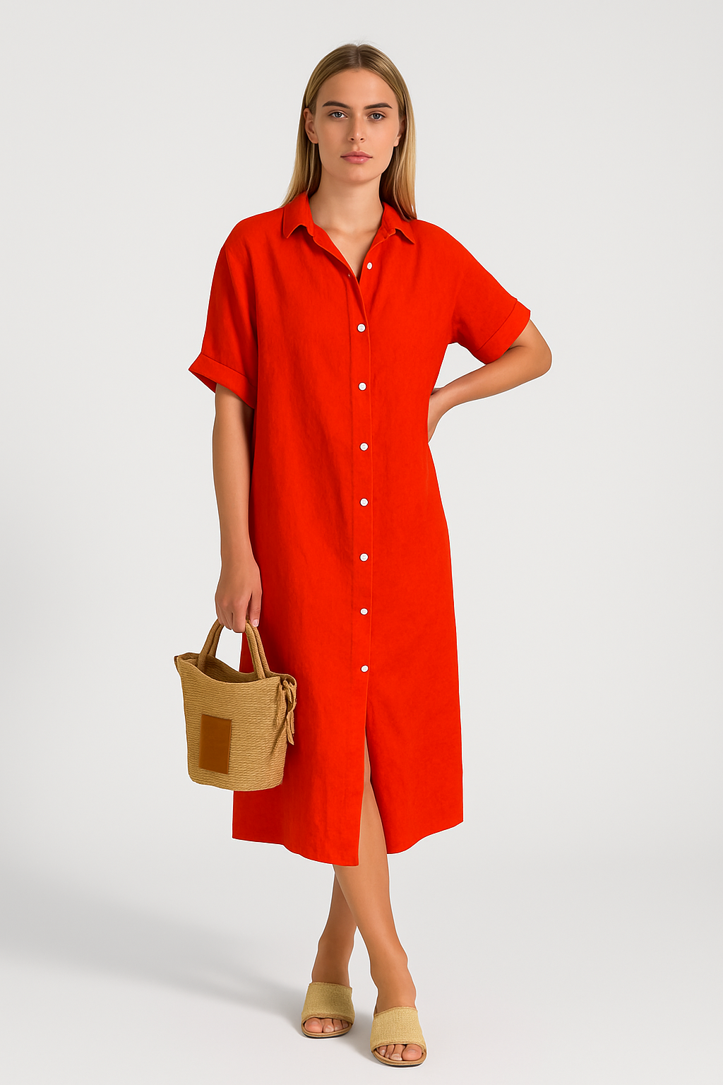 Nola – Echte Baumwoll-Überhemdkleid mit kurzen Ärmeln