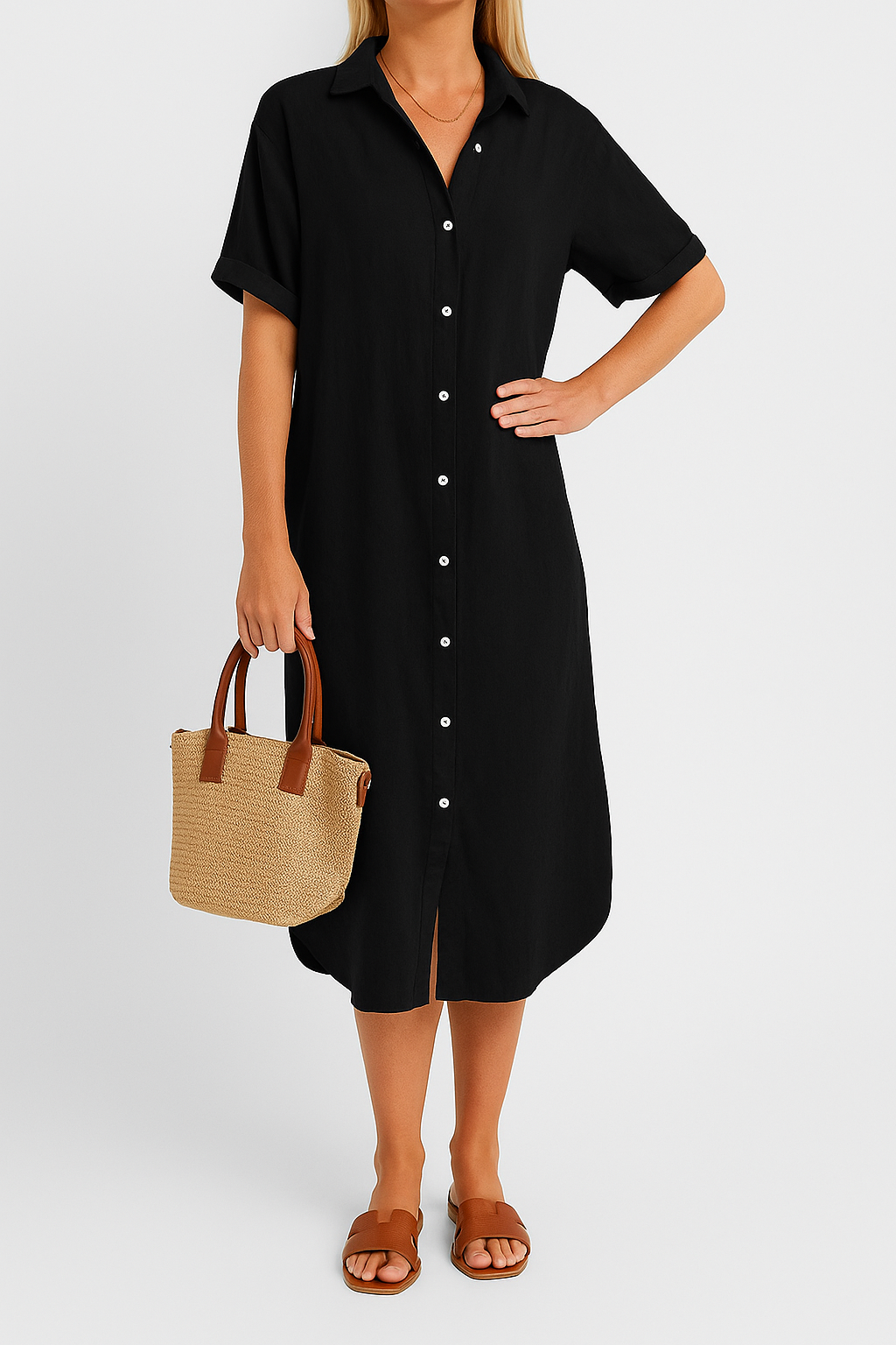 Nola – Echte Baumwoll-Überhemdkleid mit kurzen Ärmeln