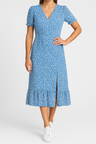 Nova – Lässiges Maxikleid mit V-Ausschnitt und Schlitz