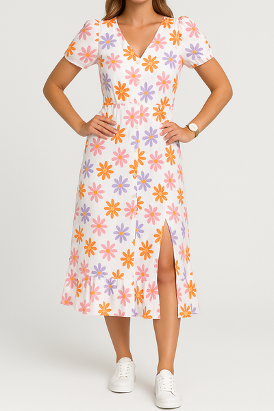 Nova – Freizeit-Maxikleid mit V-Ausschnitt und Schlitz