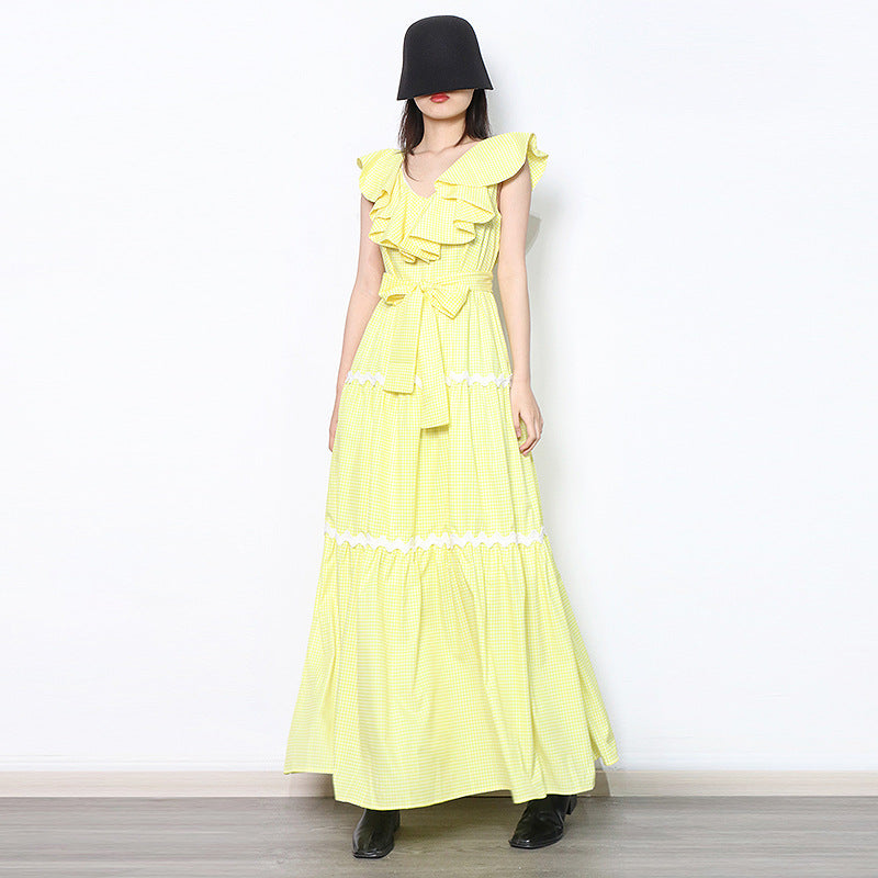 Maxikleid mit Voluminösen Rüschen & Tailliertem Bund | Damen Sommerkleid