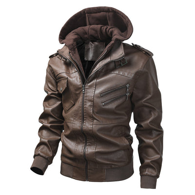 Lederjacke Herren abnehmbar Kapuze und Taschen