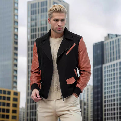 Herren Bikerjacke mit zwei Materialien und praktischen Taschen Aliams
