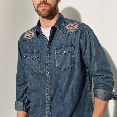 Herren Denim-Hemd mit gestickten Details Aliams