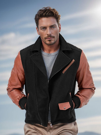 Herren elegante Bikerjacke mit kontrastierenden Ärmeln Aliams