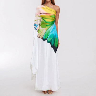 Adele – Elegantes Damenkleid mit Print und Schlitz aus Satin