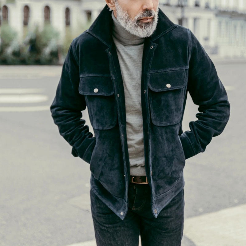 Herren modische Wildlederjacke mit praktischen Taschen Aliams