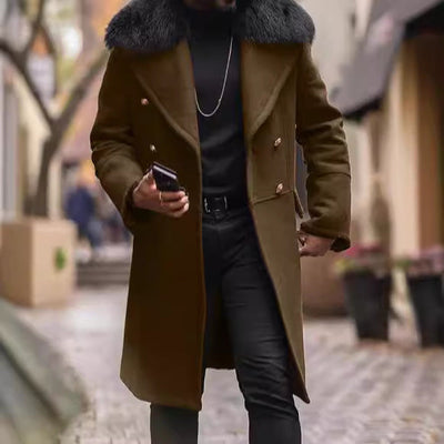 Herren eleganter Langmantel mit Teddyfellkragen Aliams