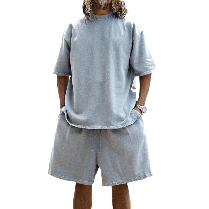 Herren lässiger Kurzarm-Set aus bequemen Baumwollstoffen Aliams