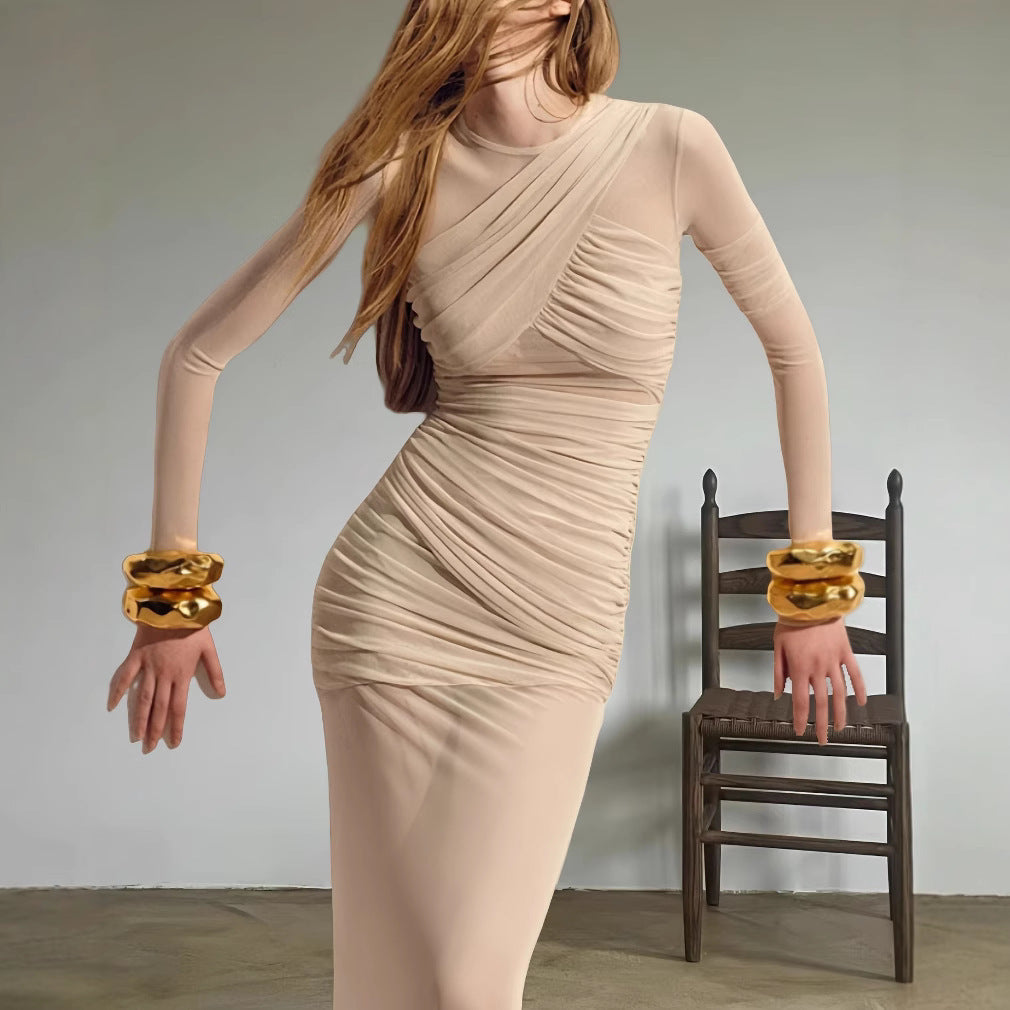 Giselle - Langes transparentes Kleid mit eleganter Drapierung