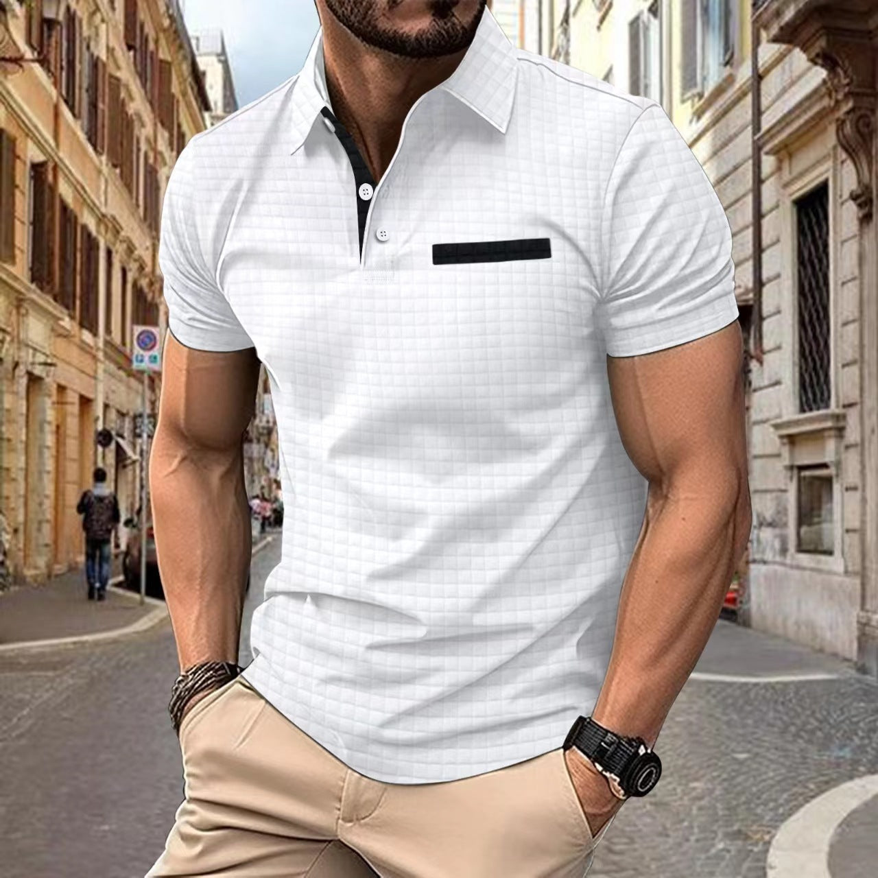 Herren modisches Kurzarm-Polohemd mit strukturiertem Design Aliams