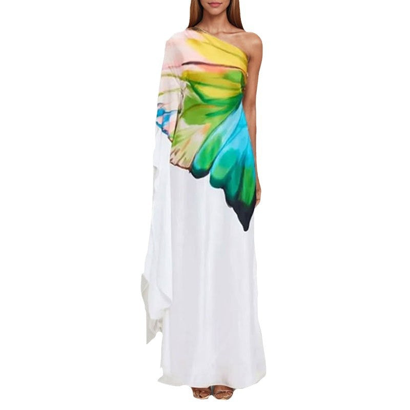 Adele – Elegantes Damenkleid mit Print und Schlitz aus Satin