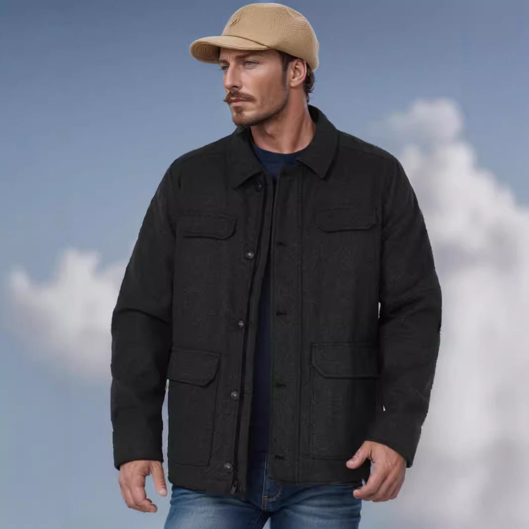 Herren lässige Wolljacke mit praktischen Brusttaschen Aliams