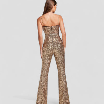 Damen Jumpsuit mit Pailletten, taillierter Schnitt und ausgestelltem Bein für festliche Anlässe