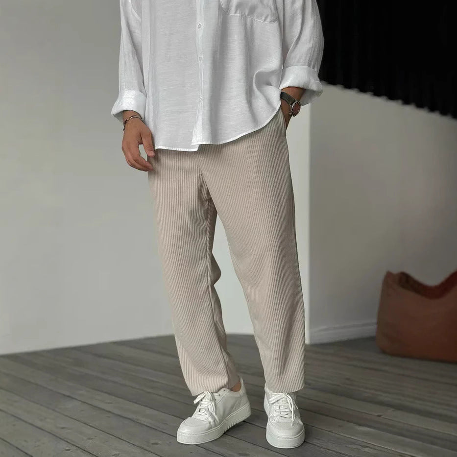 Herren Sommer Freizeithose im Hongkong-Style – Gestreifte Basic Cropped Pants für Teenager
