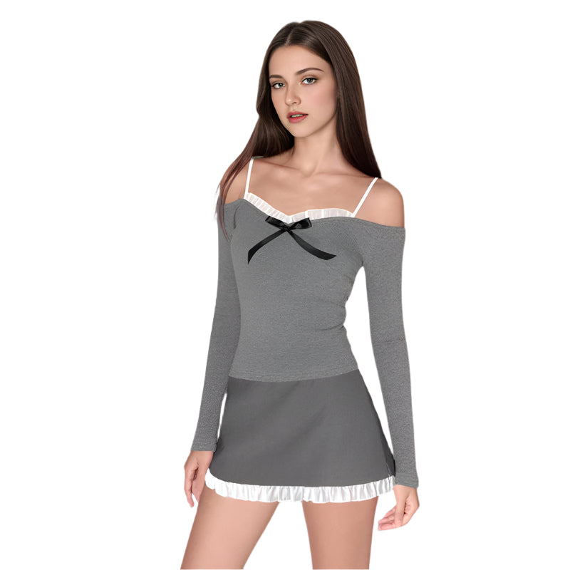 Rita - Off-Shoulder Langarmhemd mit Rüschen und Schleifen