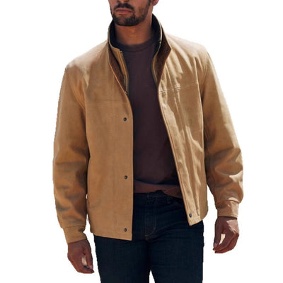 Herren elegante Lederjacke mit hochgezogenem Kragen Aliams