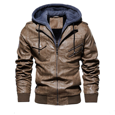 Herren Lederjacke mit Kapuze und Taschen