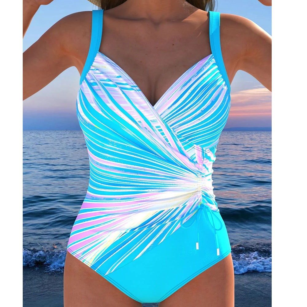 Lauren – Einteiliger Badeanzug mit Schrägstreifen und Falten