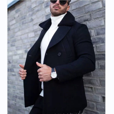 Herren eleganter Wollmantel mit Teddyfell-Kragen Aliams