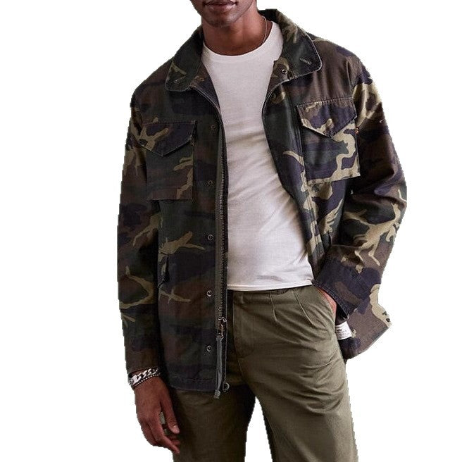 Herren lässige Utility-Jacke mit praktischen Taschen und hohem Kragen Aliams