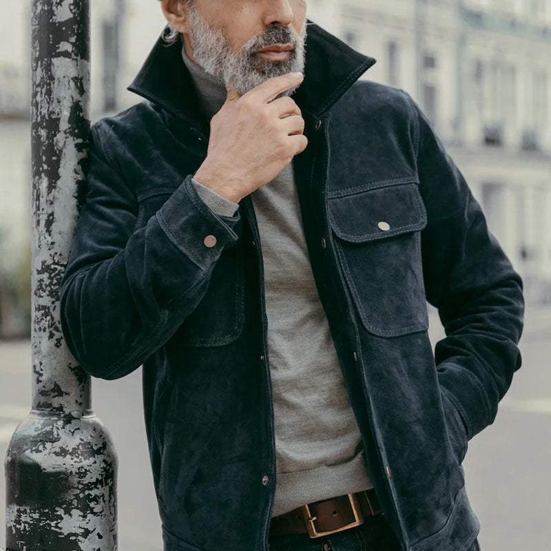 Herren modische Wildlederjacke mit praktischen Taschen Aliams