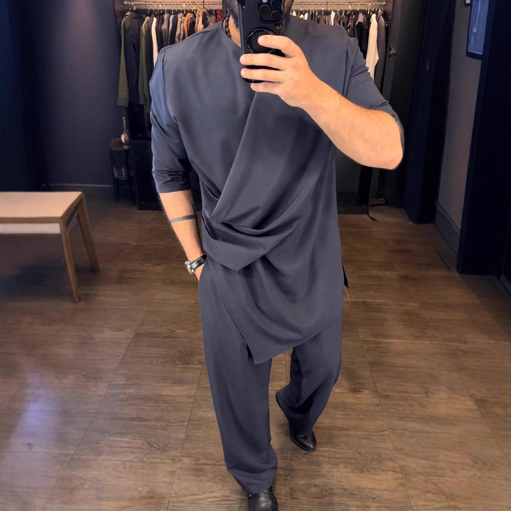 Herren stylische Wickelbluse mit Drapierungsdetails Aliams