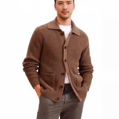 Herren Strickjacke mit großflächiger Rippstruktur und praktischen Taschen Aliams