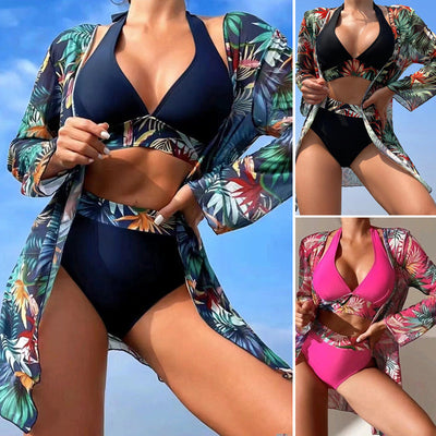 Joan – Dreiteiliges Mesh-Bikini-Set mit Print