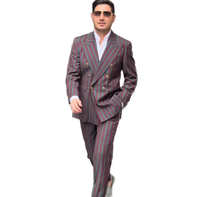 Herren eleganter Zweireiher-Anzug mit feinem Streifenmuster Aliams