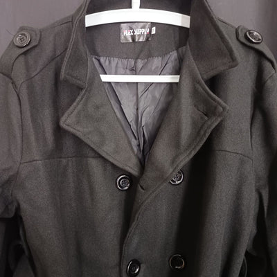 Herren eleganter Melton-Mantel mit stilvollem Gürtel Aliams