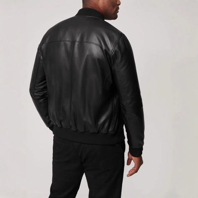 Herren elegante Lederjacke im Biker-Stil mit modischem Stehkragen Aliams