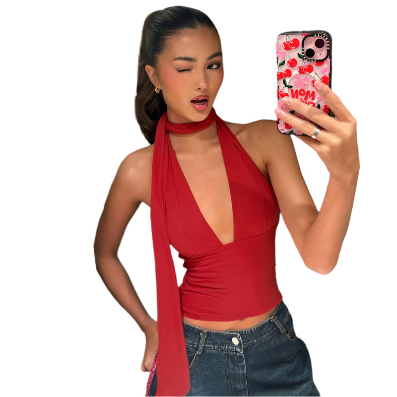 Cecily - Dyb V-Ausschnitt Halter-Wickeloberteil